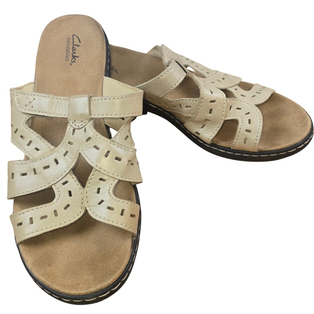 Clarks bendables Women's Sandals Slides Size 11W Tan Hook & Loop adjustment